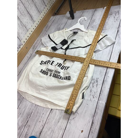 Simple Truth City Girl White Black Trimmed Short Sleeve Blouse Size Small NWT - Picture 5 of 6